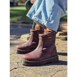 NEW Dr Marten ANISTONE LO LEATHER BIKER BOOTS, Dark Brown, Sz 8 Women